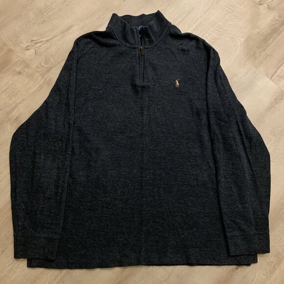 Polo Ralph Lauren Estate Rib 1/4 Quarter Zip Sweater Men's XL Gray Flesh Pony - Picture 1 of 6